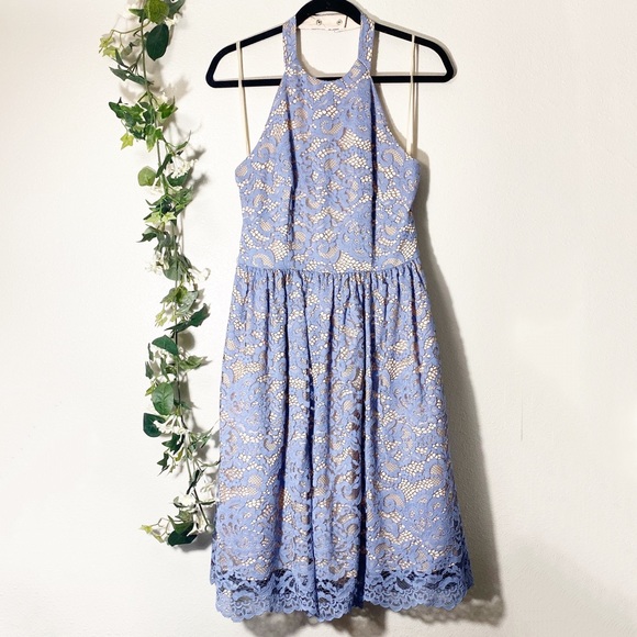Eliza J Light Blue Lace Halter Fit & Flare Dress - Picture 2 of 7